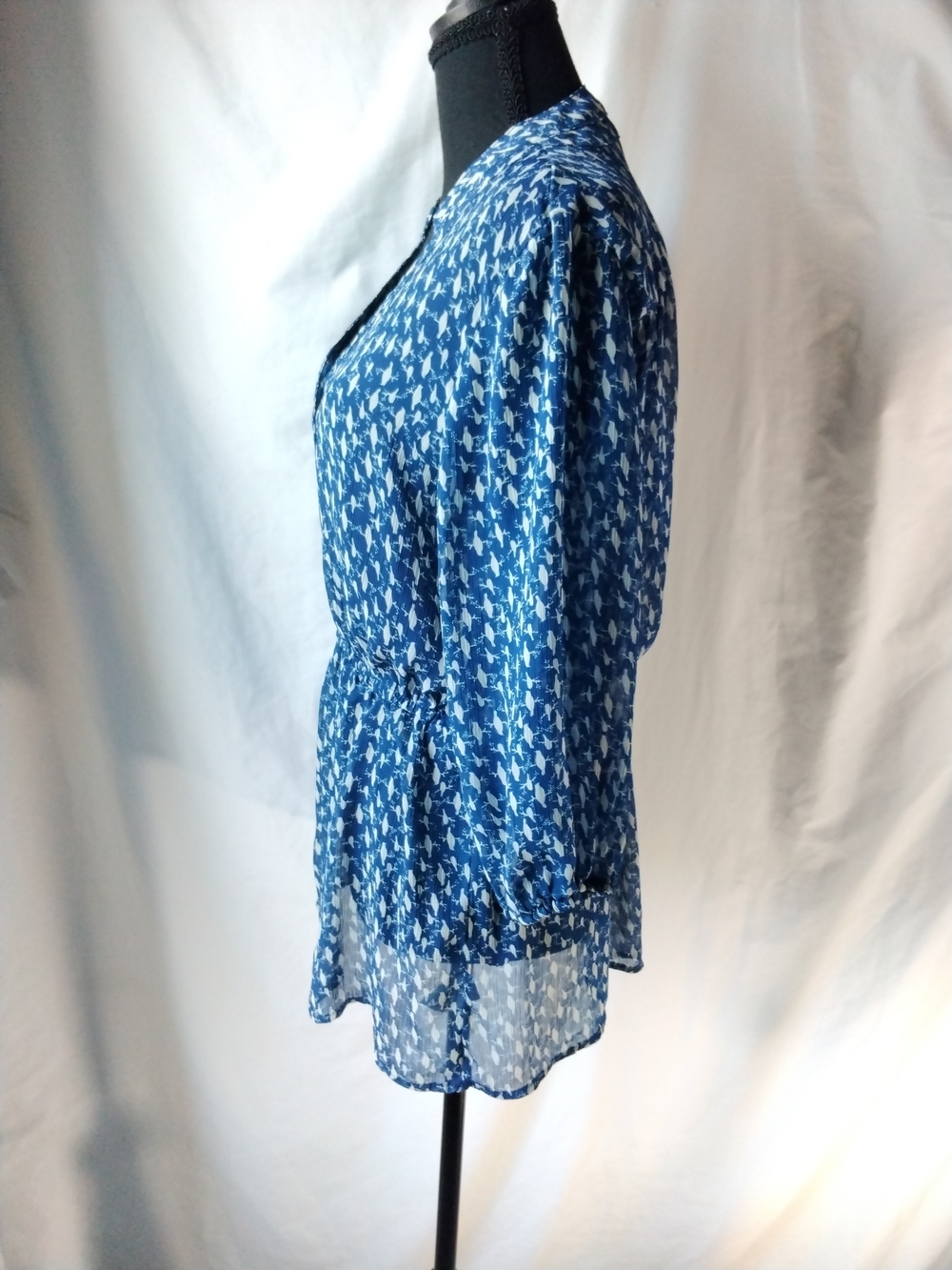 Mossimo Supply Co. Blue Printed Button-Front Tie-Waist Tunic - Picture 3 of 12